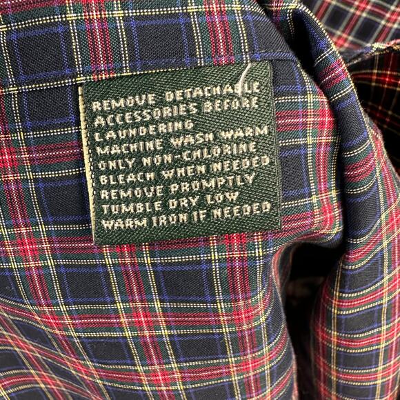 Lauren Ralph‎ Lauren Button Up Shirt Mens size 18 34/35 Navy Red Classic Plaid - Picture 6 of 7